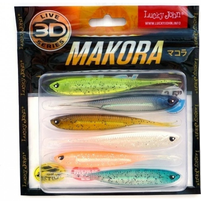 Виброхвост LUCKY JOHN 3D SERIES MAKORA SPLIT TAIL 4.0in (10 см), цвет mix1 6Шт. 140409-MIX1