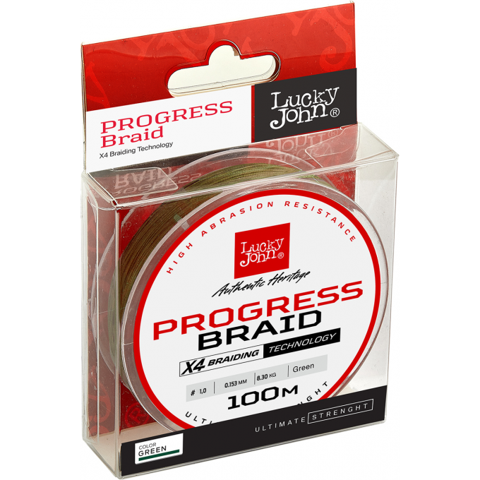 Леска плетёная LUCKY JOHN PROGRESS BRAID GREEN 100 м - 0,131 мм LJ4106-013